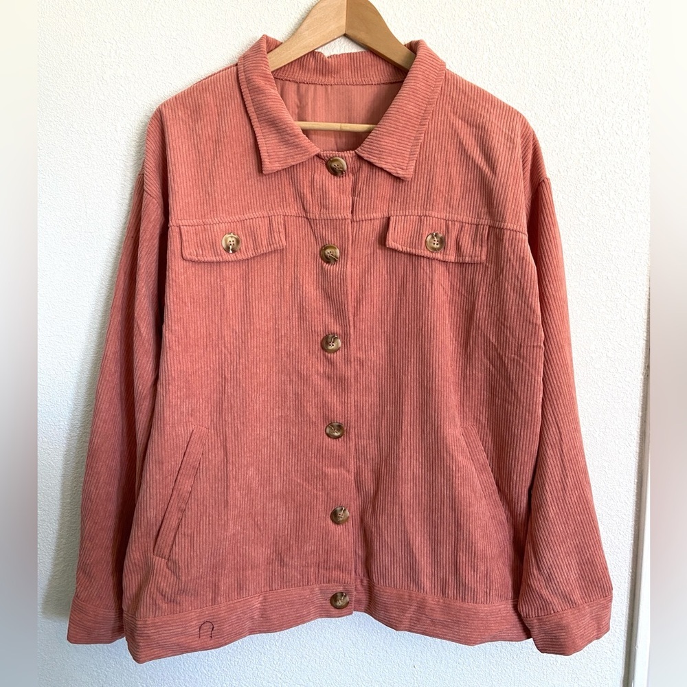 Pink corduroy light weight shacket jacket